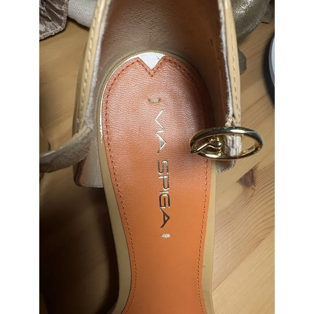 NWOT Via Spiga Women’s Beige Leather Strappy Ankle Strap Wedge Sandals 9.5M